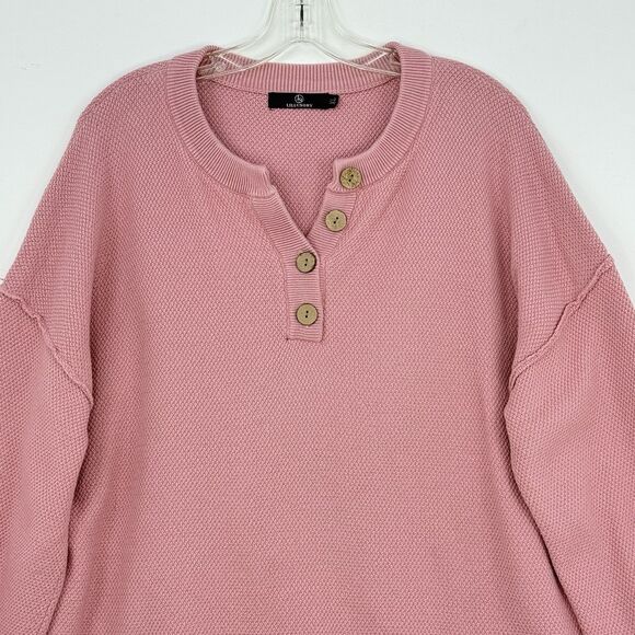 Lillusory Knit Sweater Womens Size XL Pink Henley Oversized - Picture 2 of 15